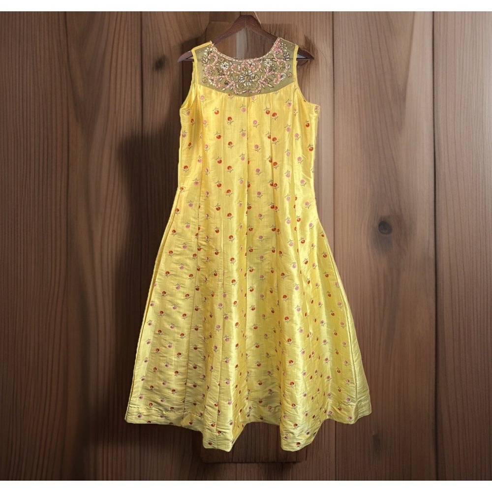 Indian Dress XL Yellow Embroidered Embellished Beaded Full‎ Skirt Fancy Elegant